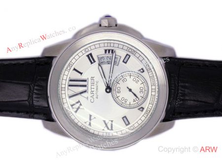 Cartier Calibre Diver's Watch: SS White Dial Black Leather Replica Watch